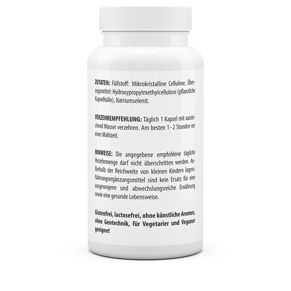 Rückseite der weißen Flasche. Zutatenliste, Verzehrempfehlung, Hinweise. Glutenfrei, laktosefrei, ohne künstliche Aromen, ohne Gentechnik.