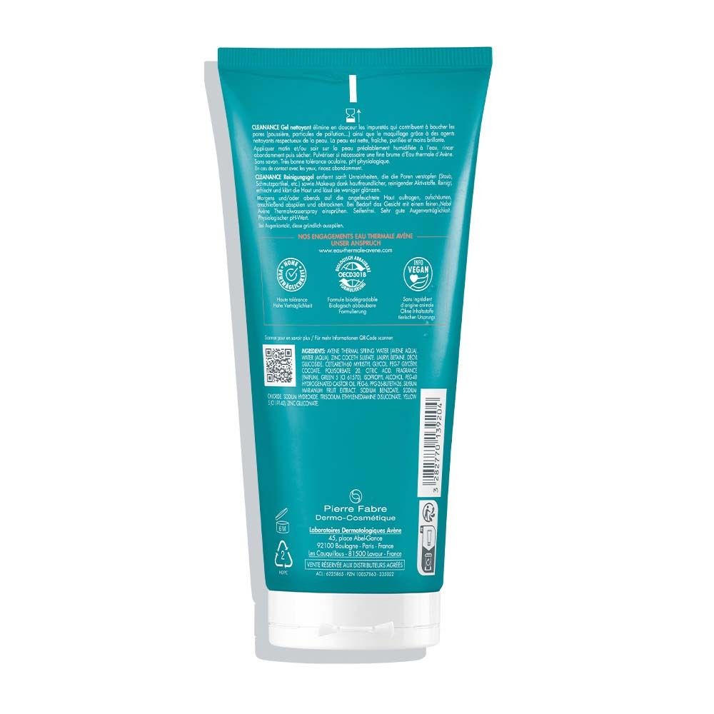 Dos du tube turquoise. Texte, ingrédients, logos. Fabriqué en France.