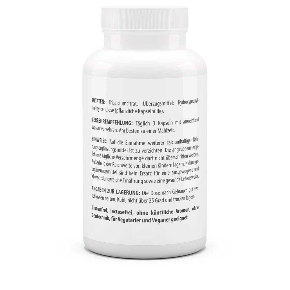 Rückseite der weißen Flasche. Enthält Informationen zu Inhaltsstoffen, Verzehrempfehlung, Hinweise und Lagerung.