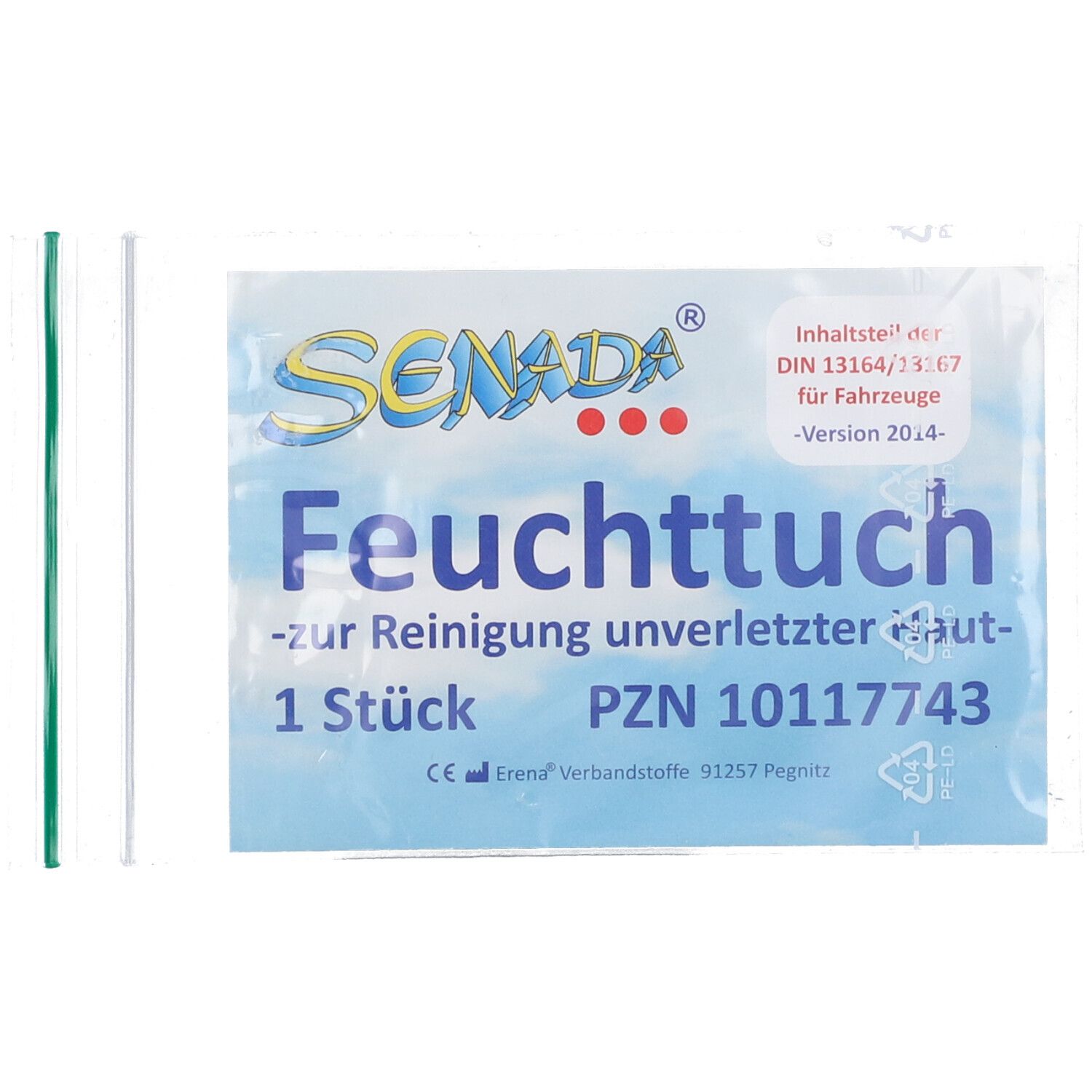 Senada Feuchttuch zur Reinigung unverletzter Haut, 1 Stück, PZN 10117743.
