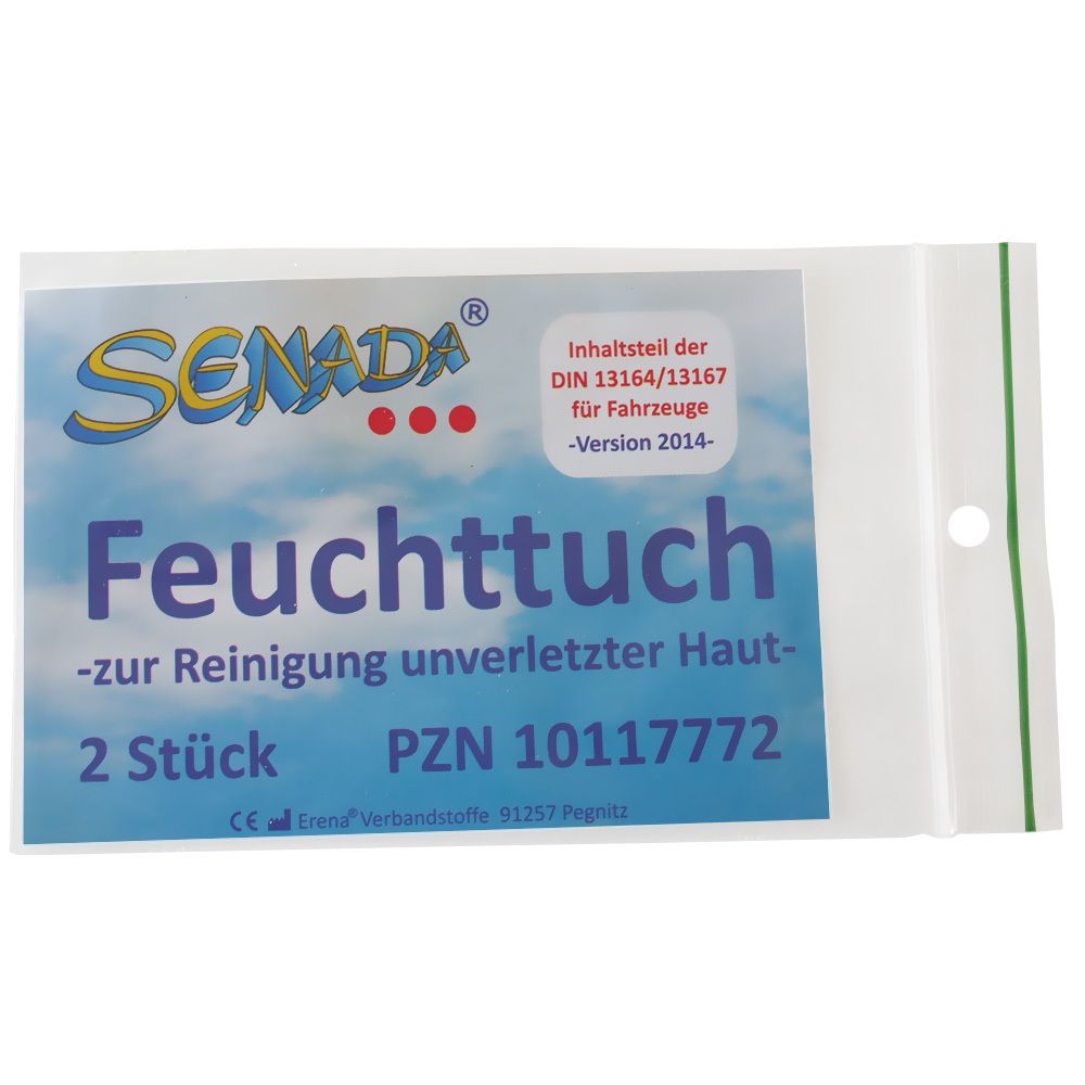 Senada Feuchttuch-Packung für unversehrte Haut, 2 Stück, mit Reinigungsstäbchen.