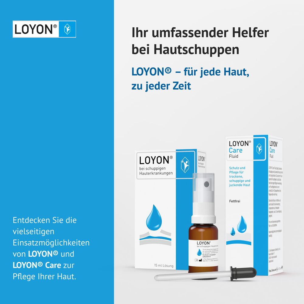 Produits LOYON® et LOYON® Care pour peaux squameuses, pour toutes peaux, à tout moment.