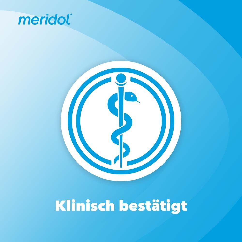 Blauer Hintergrund mit medizinischem Symbol. Text: Klinisch bestätigt.