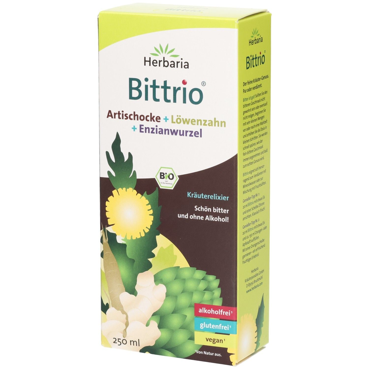 Herbaria Bittrio Kräuterelixier mit Artischocke, Löwenzahn und Enzianwurzel, 250 ml.