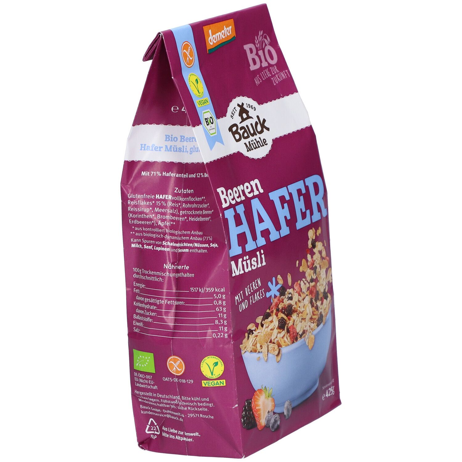 Bauckhof Muesli à l'avoine et aux baies, sans gluten