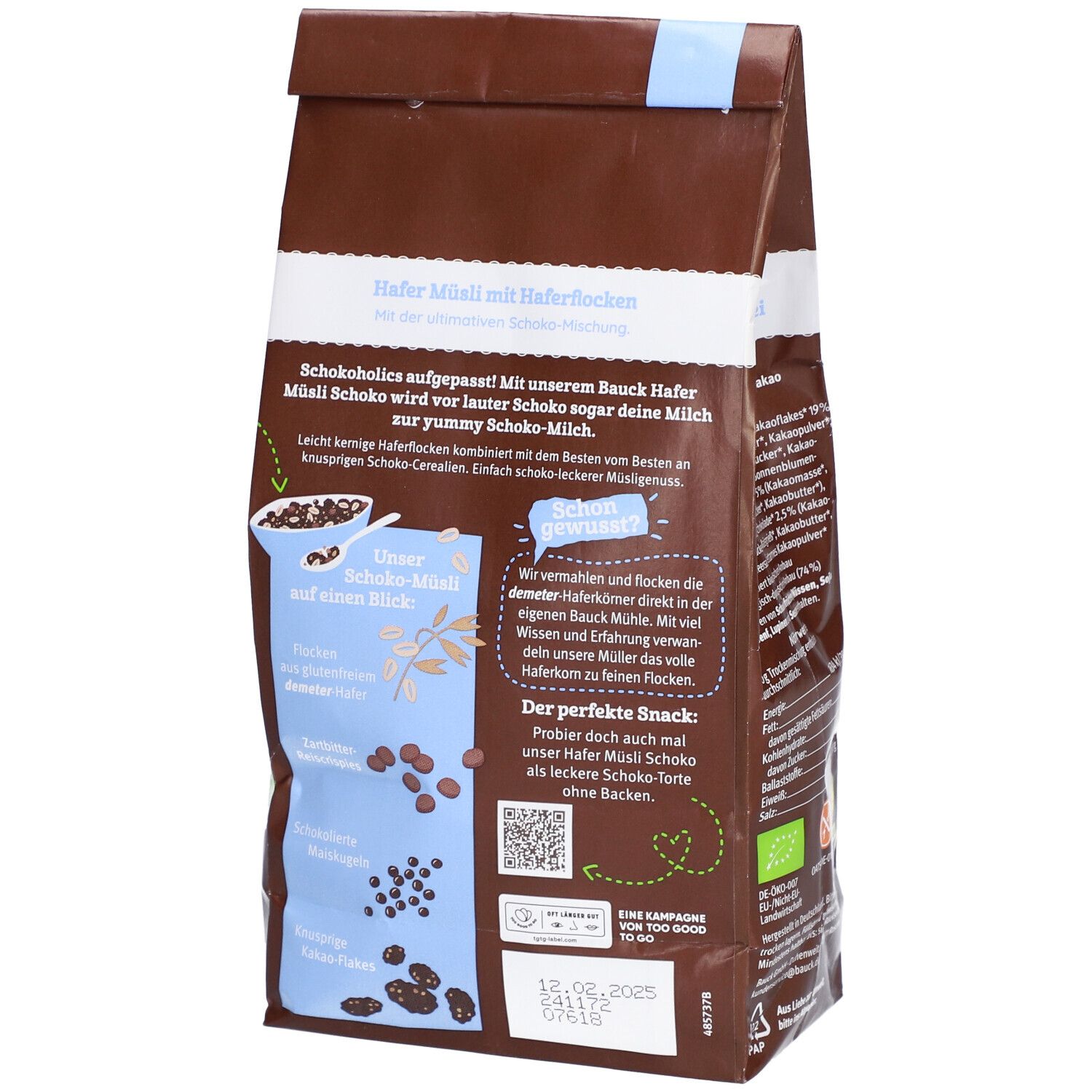 Bauckhof Muesli d'avoine au chocolat, sans gluten