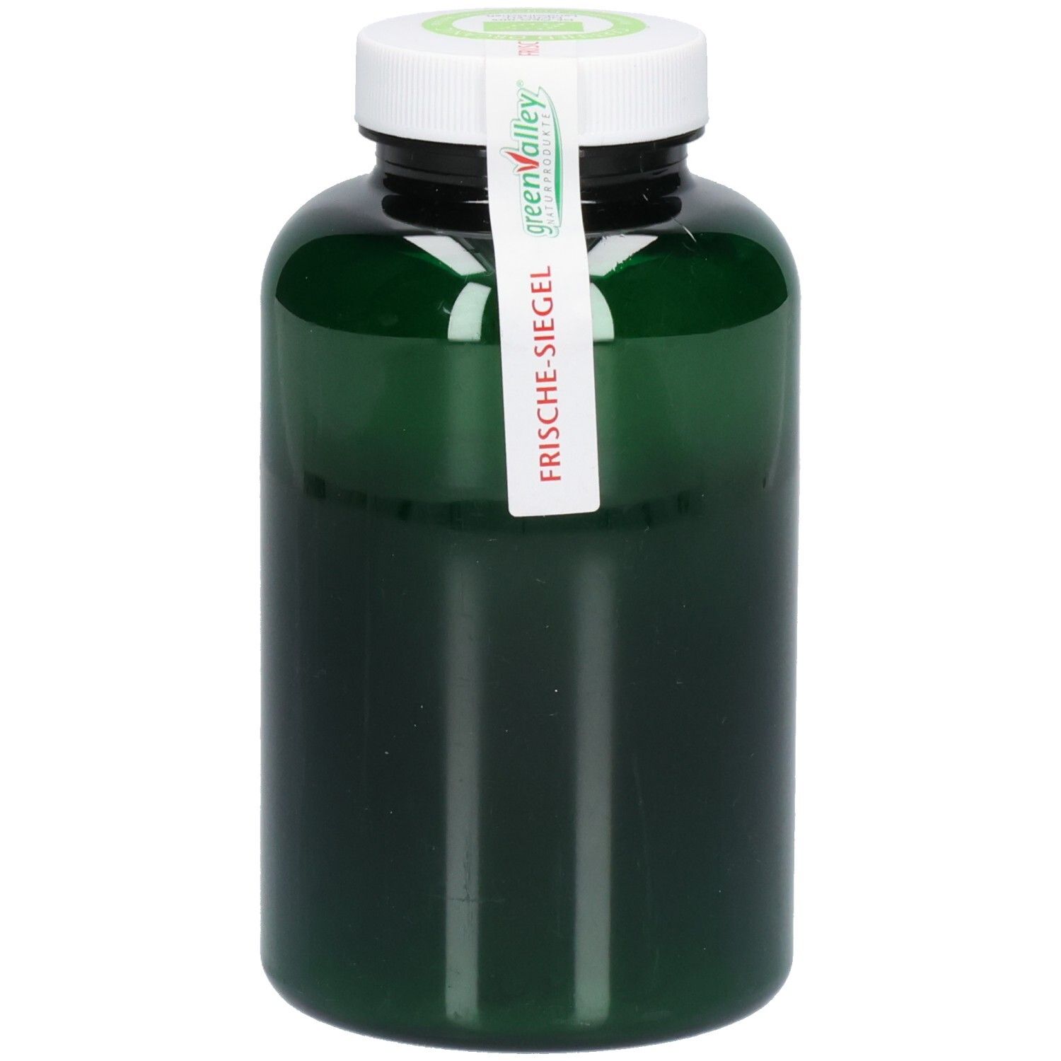 Boîte verte avec couvercle blanc. Sceau de fraîcheur avec logo: greenValley Naturprodukte.