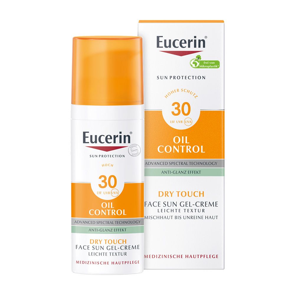 Eucerin® Oil Control Face Sun Gel-Creme LSF 30 – hoher Sonnenschutz mit 8 Stunden Anti-Glanz Effekt, auch für zu Akne neigende Haut