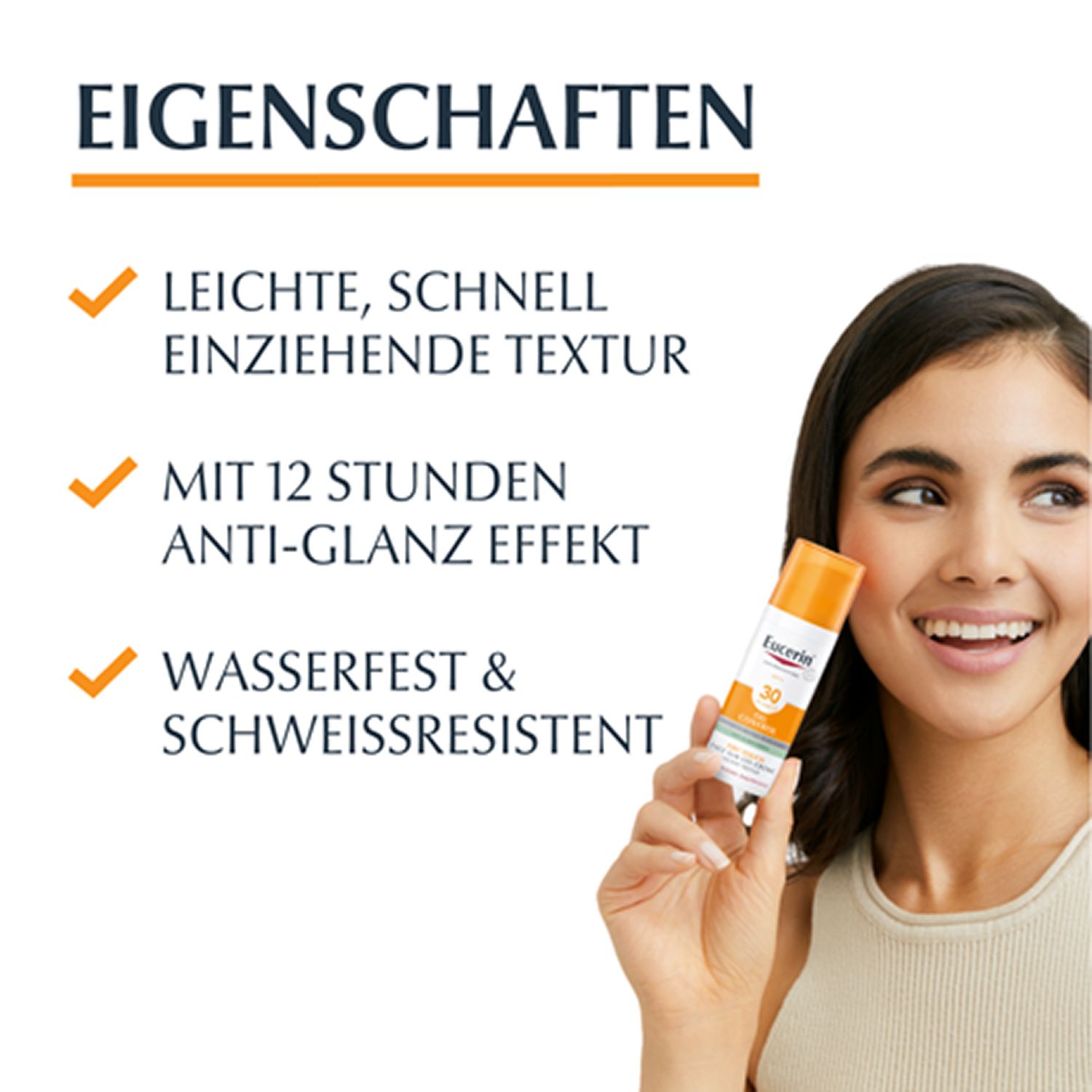 Eucerin® Oil Control Face Sun Gel-Creme LSF 30 – hoher Sonnenschutz mit 8 Stunden Anti-Glanz Effekt, auch für zu Akne neigende Haut