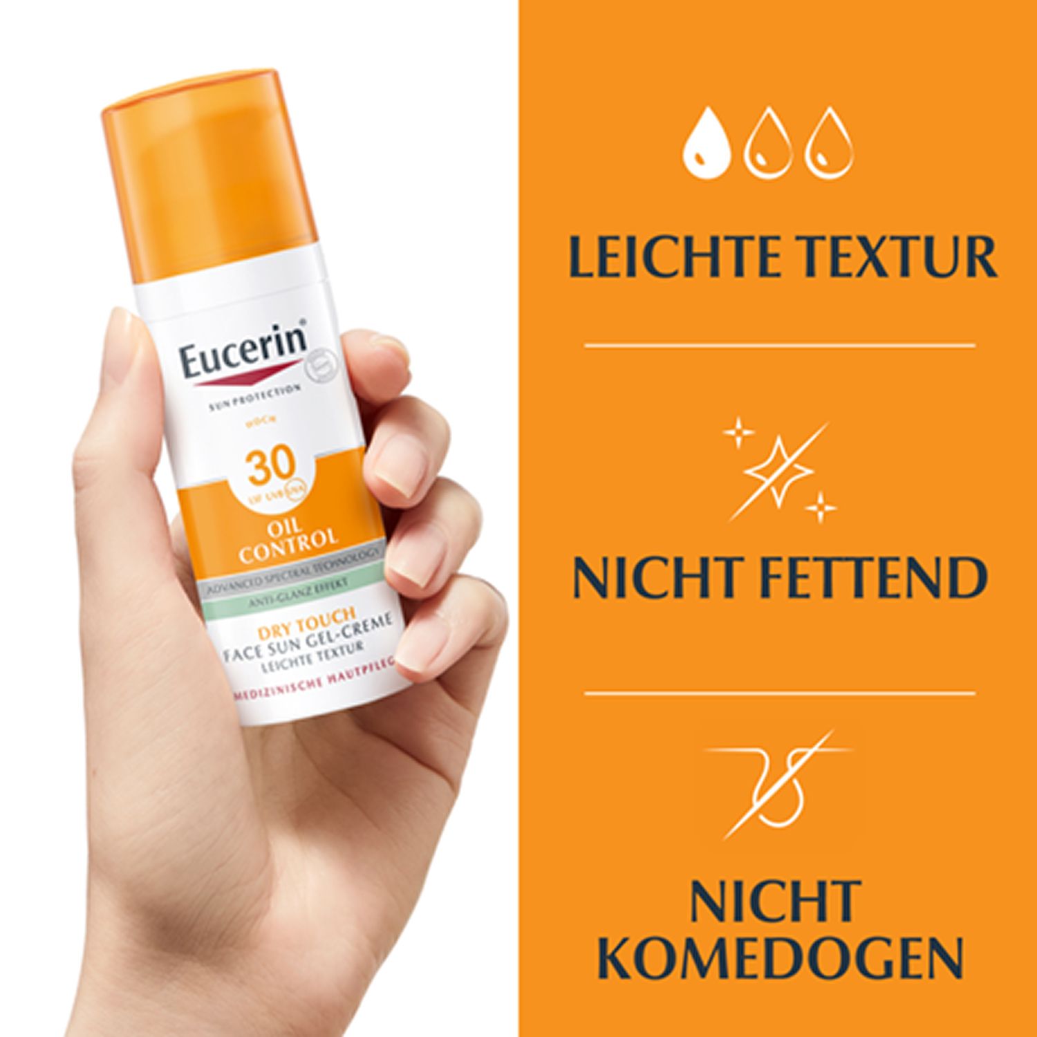 Eucerin® Oil Control Face Sun Gel-Creme LSF 30 – hoher Sonnenschutz mit 8 Stunden Anti-Glanz Effekt, auch für zu Akne neigende Haut