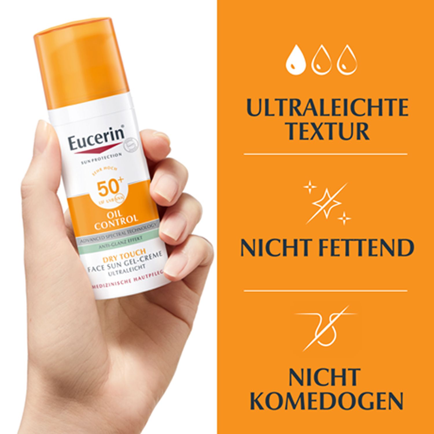 Eucerin® Oil Control Face Sun Gel-Creme LSF 50+ – sehr hoher Sonnenschutz mit 8 Stunden Anti-Glanz Effekt, auch für zu Akne neigende Haut
