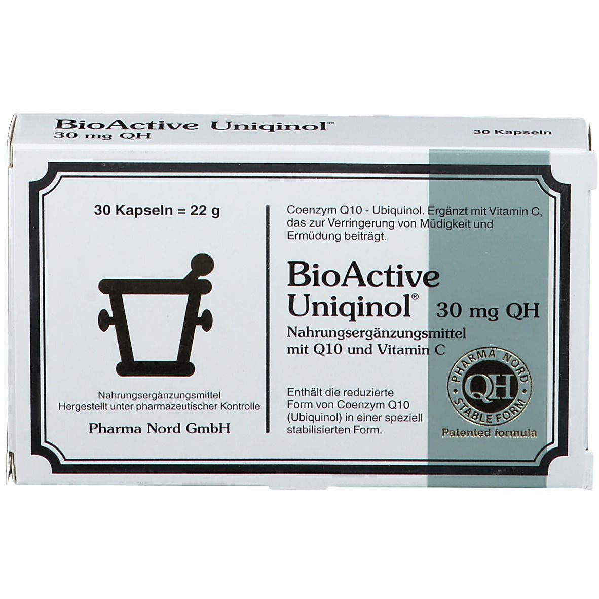 Emballage produit avec logo et nom. Contient 30 gélules. Pharma Nord GmbH.