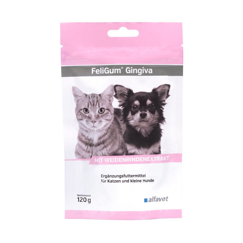 FeliGum Gingiva Ergänzungsfuttermittel für Katzen und kleine Hunde mit Weidenrindenextrakt, 120g.