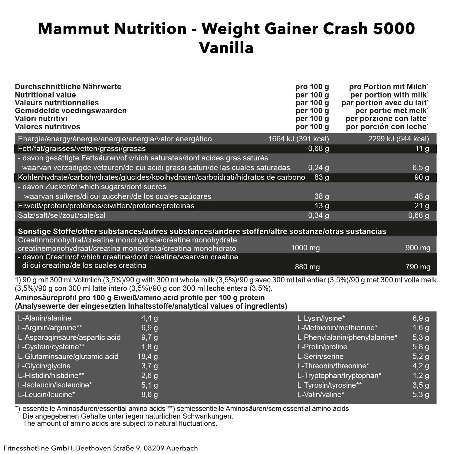 Mammut Weight Gainer Crash 5000, Vanille