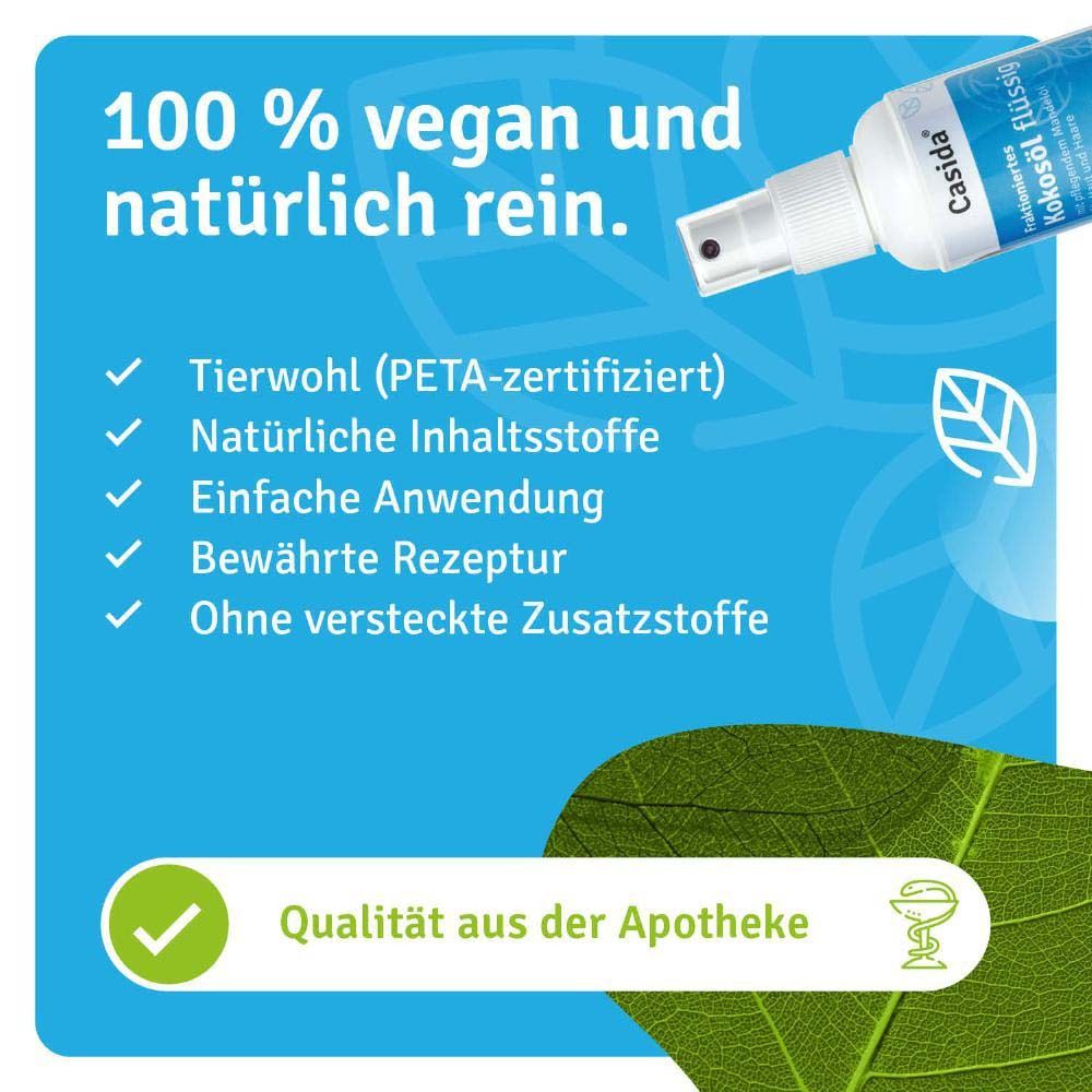 Flacon de produit avec texte. Texte : 100% végétalien et naturellement pur. Label PETA. Qualité pharmacie.