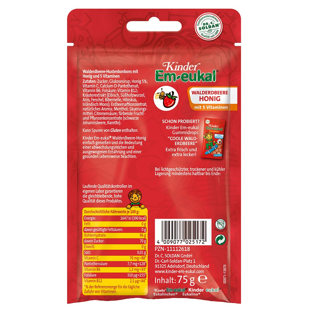 Kinder® Em-eukal Walderdbeere-Hustenbonbons mit Honig und 5 Vitaminen