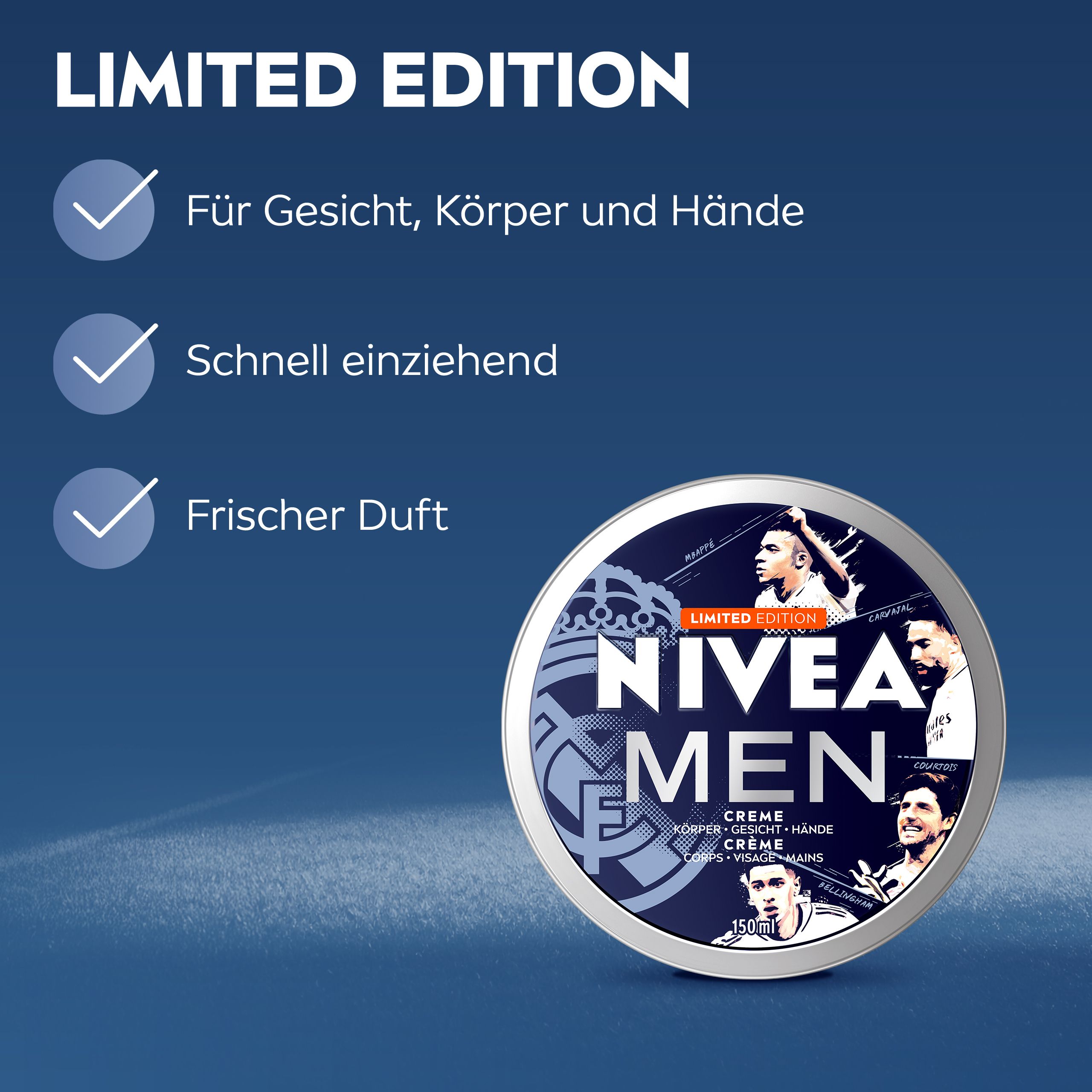 NIVEA MEN Creme Limited Edition Dose neben Duschgel und Deo Spray.
