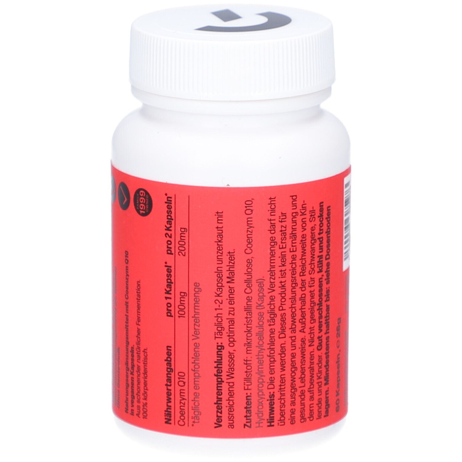 Weiße Flasche mit rotem Etikett. Aufschrift: Zein Pharma. Nährwertangaben und Verzehrempfehlung.