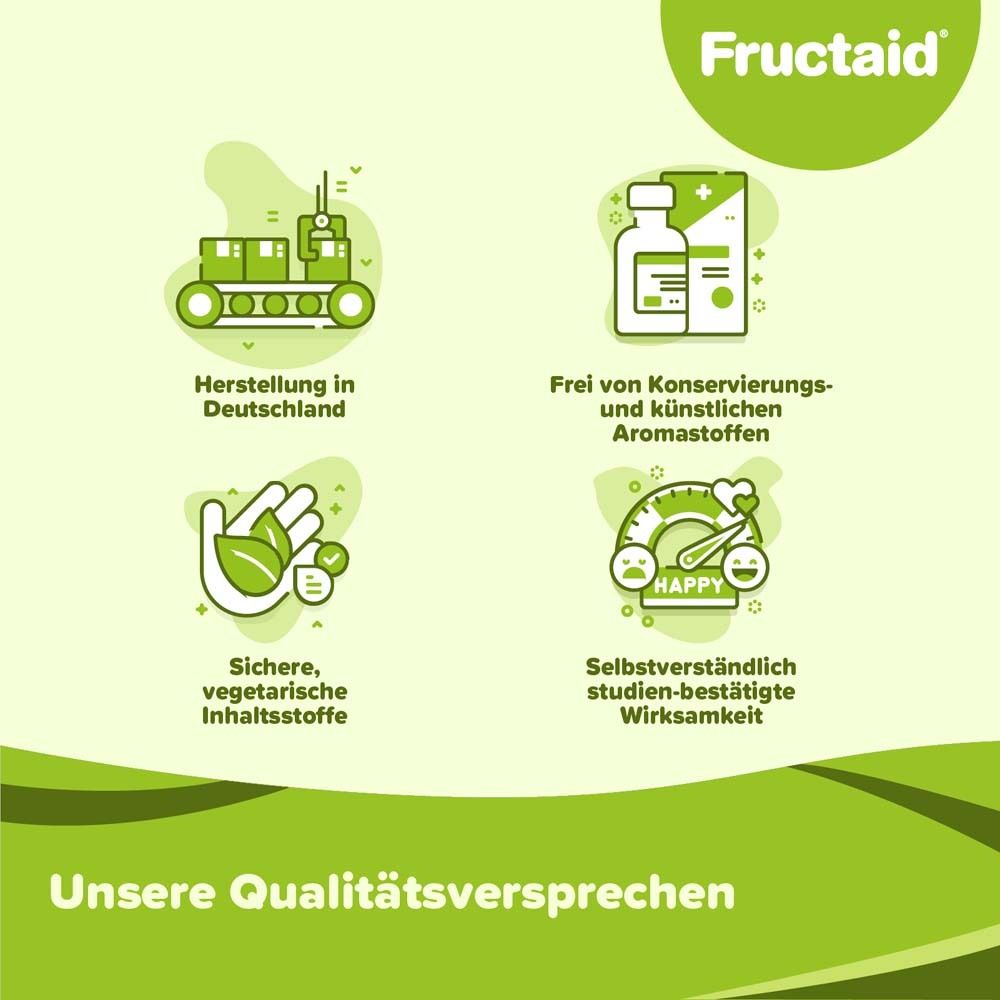 Graphique avec symboles : Fabrication en Allemagne, sans arômes, ingrédients sûrs, efficacité prouvée par des études.