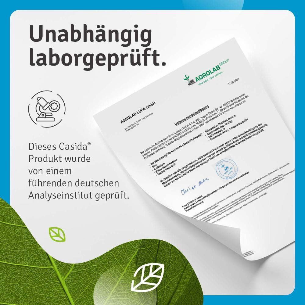 Certificat d'AGROLAB LUFA. Texte : Ce produit Casida a été testé par un institut d'analyse allemand de premier plan.