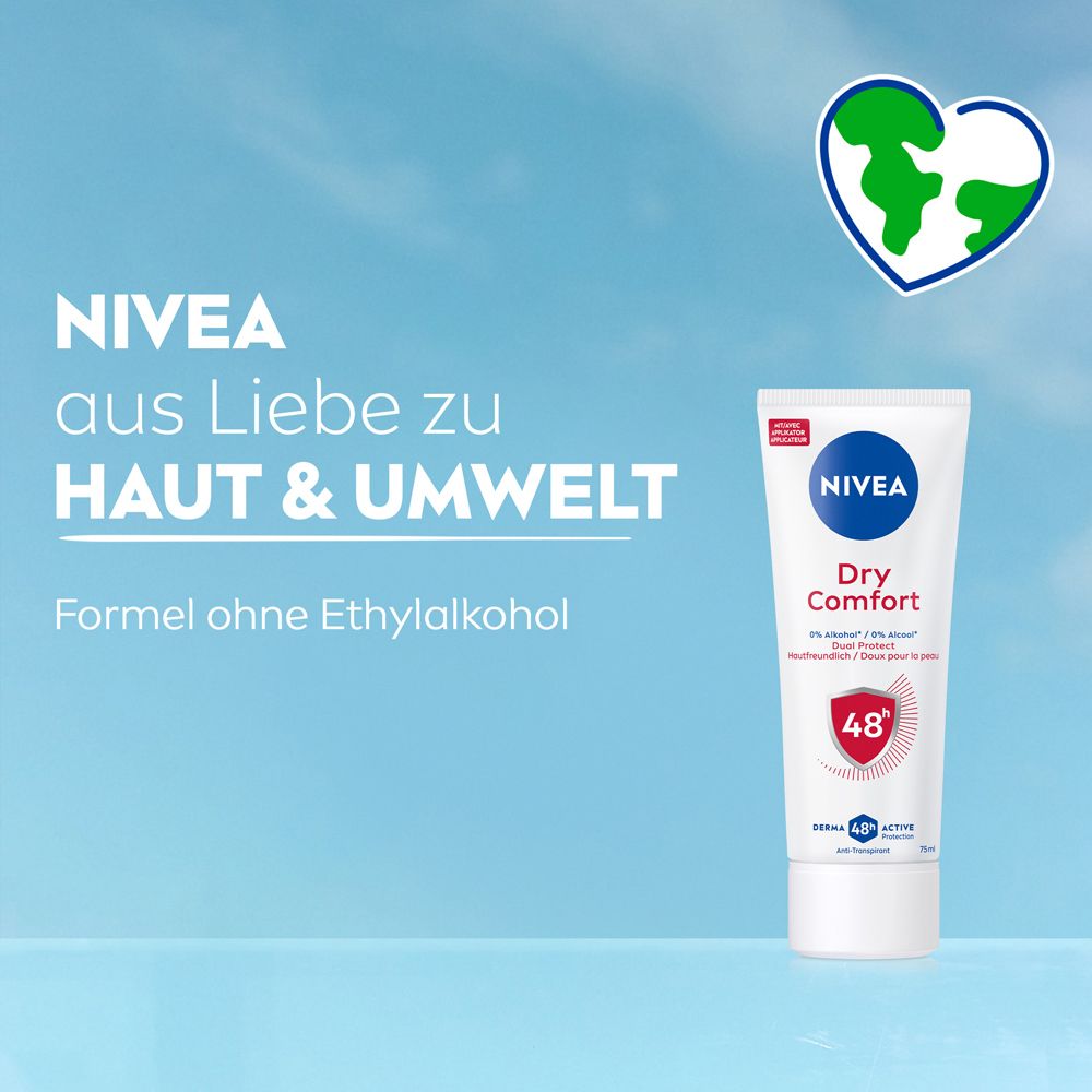 Tube NIVEA : Par amour pour la peau et l'environnement. Formule sans éthylalcool. Protection 48h.