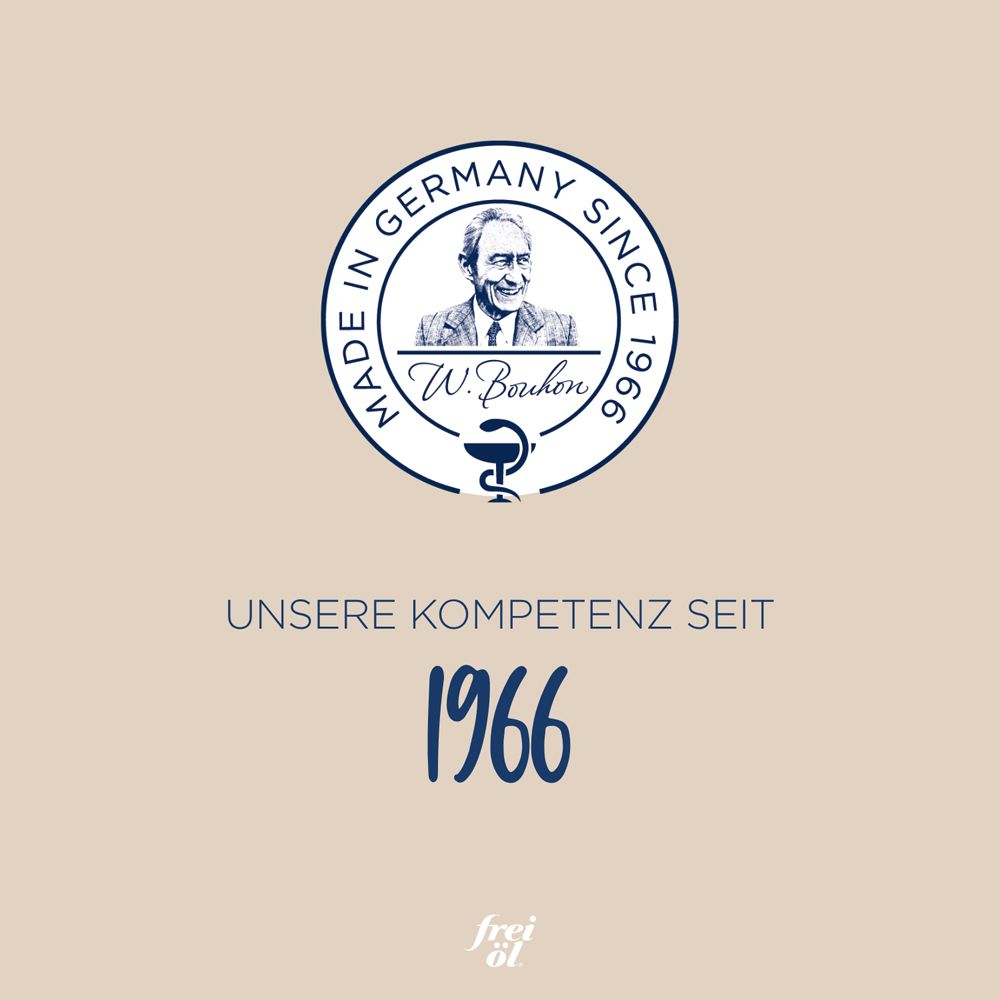 Logo rond avec homme et texte : MADE IN GERMANY SINCE 1966. En dessous : UNSERE KOMPETENZ SEIT 1966.
