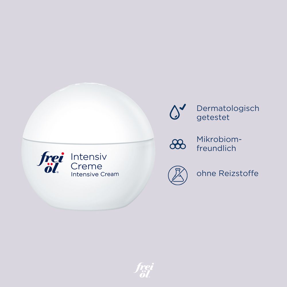 Weiße Creme-Dose mit Logo und Text. Text: Dermatologisch getestet. Mikrobiomfreundlich. Ohne Reizstoffe.