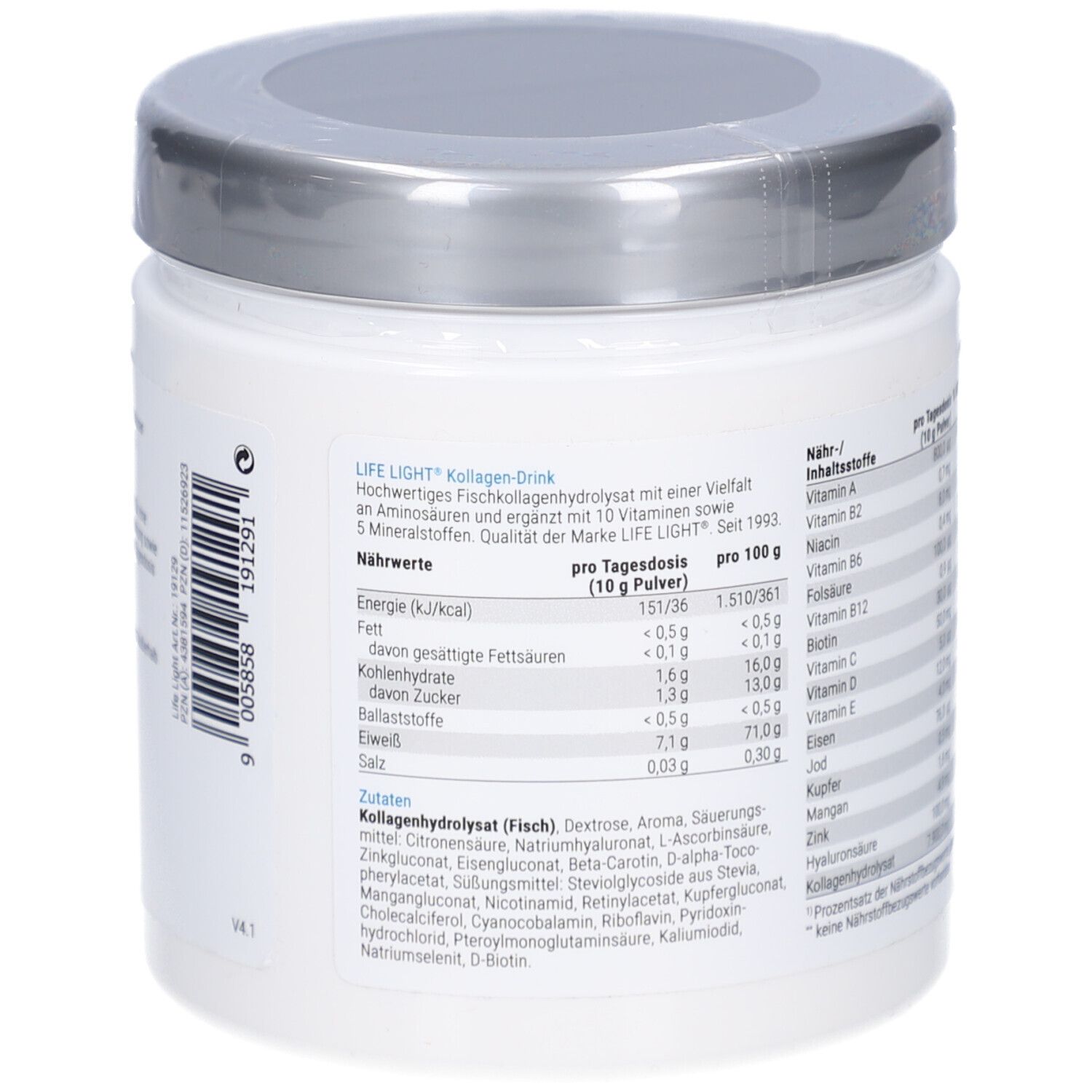 Dos du pot. Contient des informations nutritionnelles et une liste d'ingrédients. Texte en allemand.