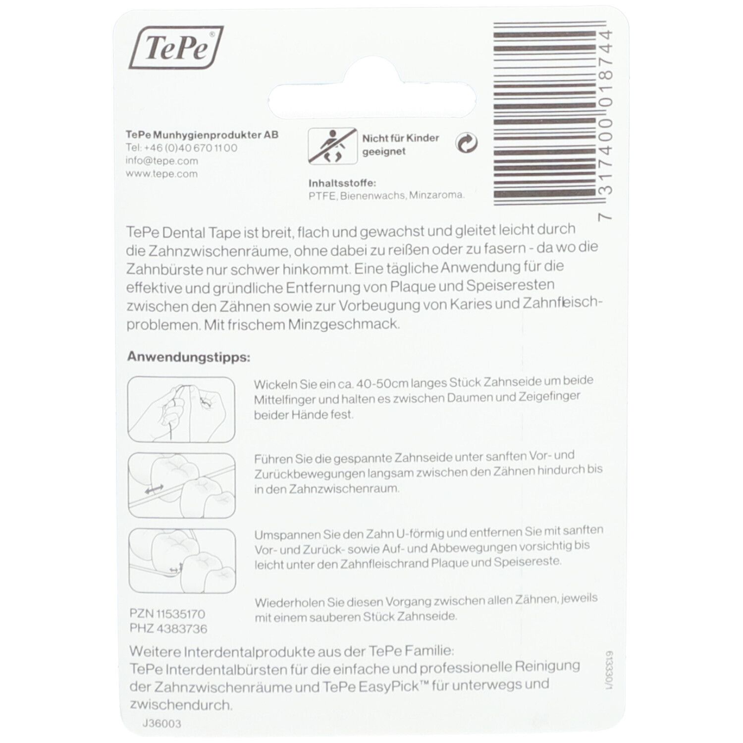 TEPE® Fil dentaire ciré à la menthe - 40 m