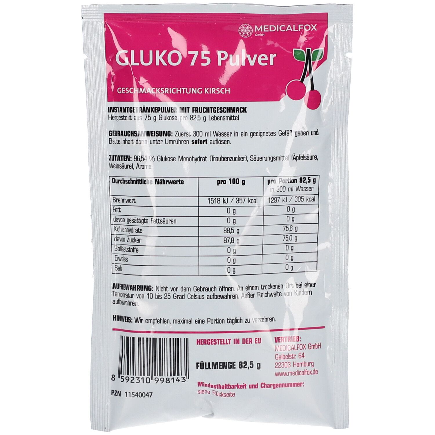 GLUKO 75 Pulver mit Kirschgeschmack