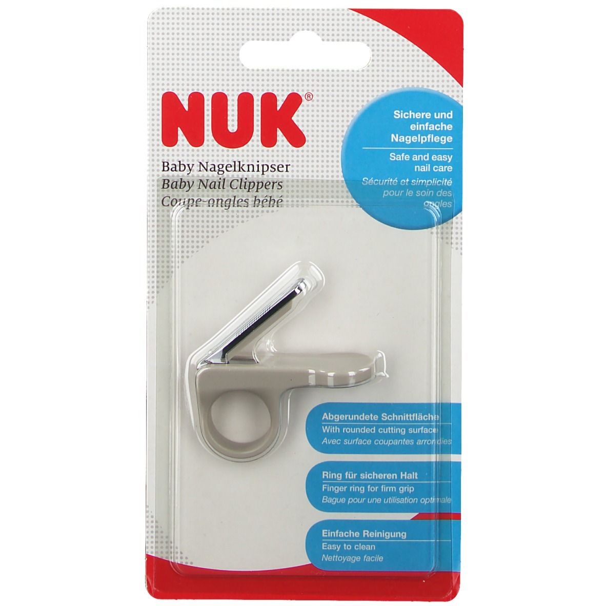 Baby-Nagelknipser von NUK in Blisterverpackung.