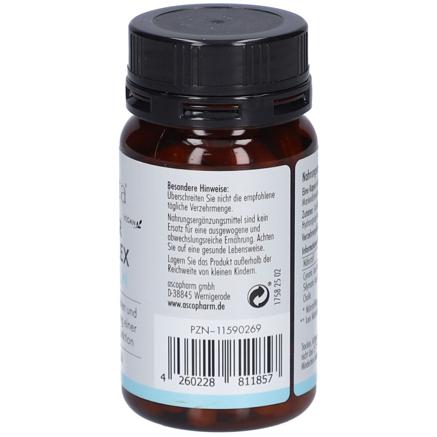 Dos du flacon. Informations sur les ingrédients et le fabricant. Avec code-barres.