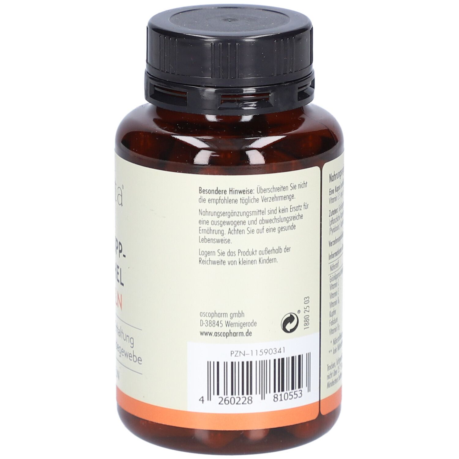 Dos du flacon. Contient des informations et un code-barres. Fabricant : oscopharm GmbH.