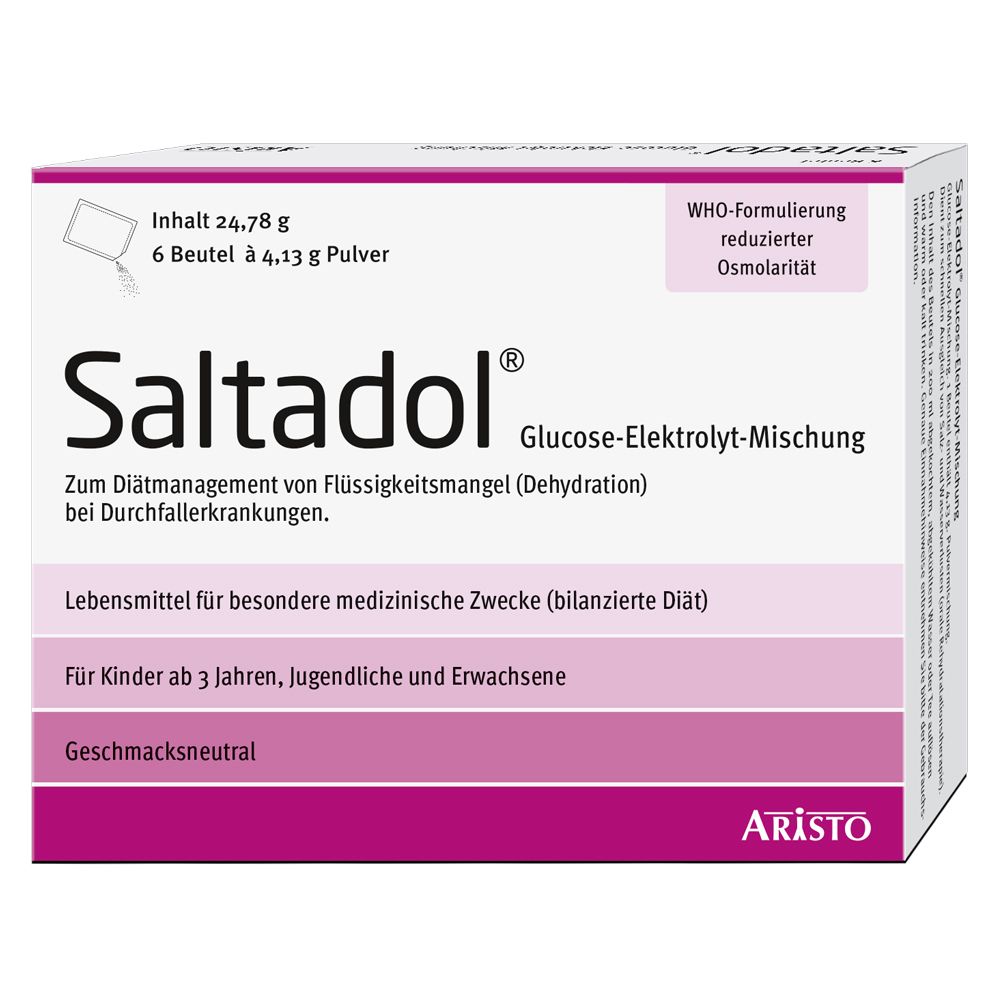 Saltadol Glucose-Elektrolyt-Mischung – Unterstützung bei Flüssigkeits- und  Elektrolytverlust – Für Kinder ab 3 Jahren und Erwachsene