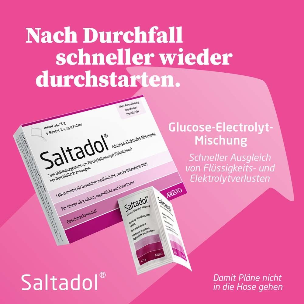 Saltadol Glucose-Elektrolyt-Mischung – Unterstützung bei Flüssigkeits- und  Elektrolytverlust – Für Kinder ab 3 Jahren und Erwachsene