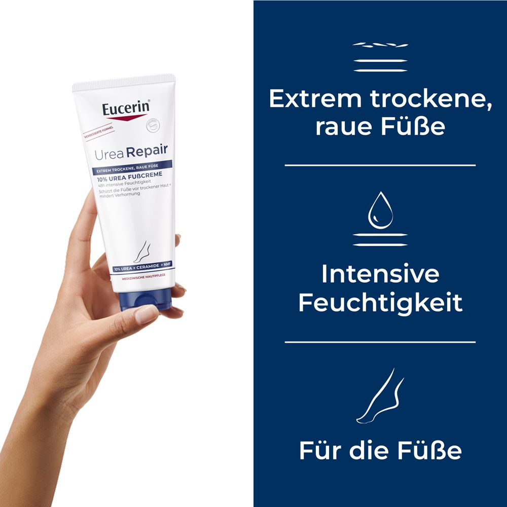 Creme-Probe von Eucerin UreaRepair PLUS 10% Urea Fußcreme.
