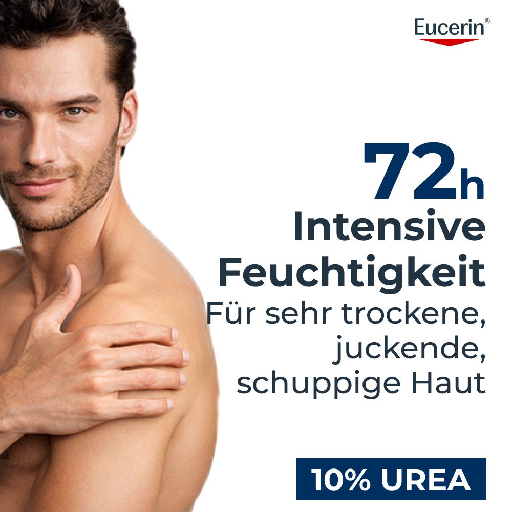 Homme à la peau sèche, Eucerin UreaRepair PLUS Lotion 10% pour 72h d'hydratation intensive.