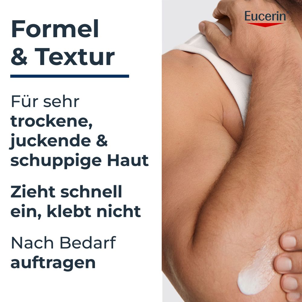 Formule et texture d'Eucerin UreaRepair PLUS Lotion 10%, pénètre rapidement, non collante.