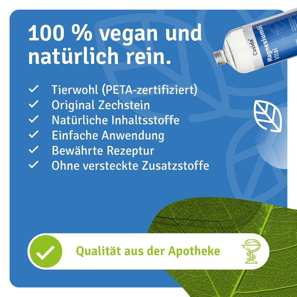 Fond bleu. Texte: 100% vegan et naturellement pur. Bien-être animal, Zechstein original, ingrédients naturels, utilisation facile.