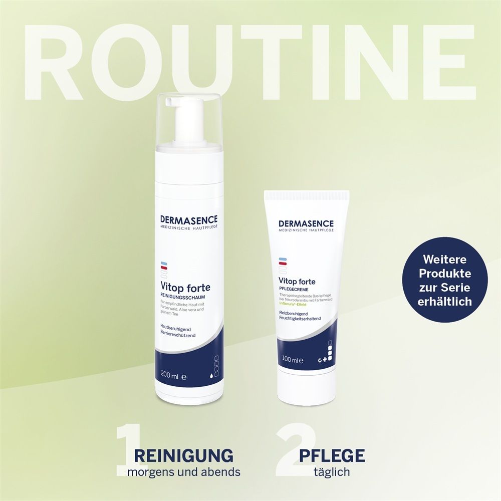 DERMASENCE Vitop forte Reinigungsschaum (200ml) und Creme (100ml).
