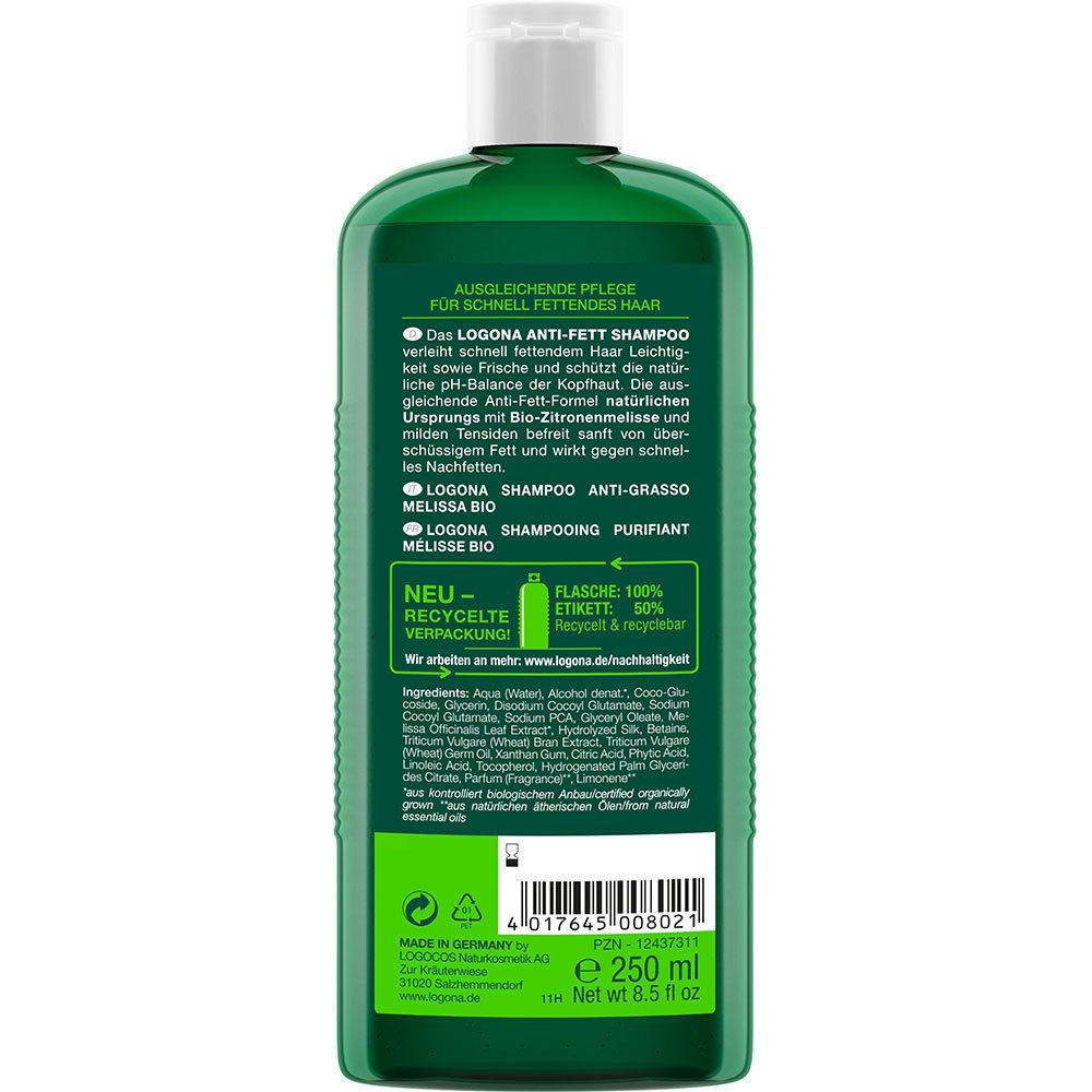LOGONA Naturkosmetik Anti-Fett Shampoo Bio-Zitronenmelisse