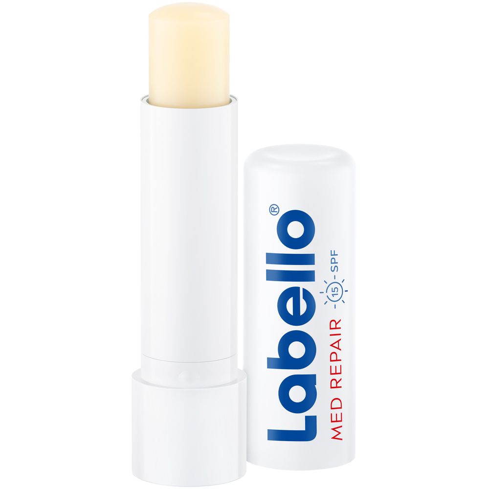 Baume à lèvres Labello Med Repair ouvert.