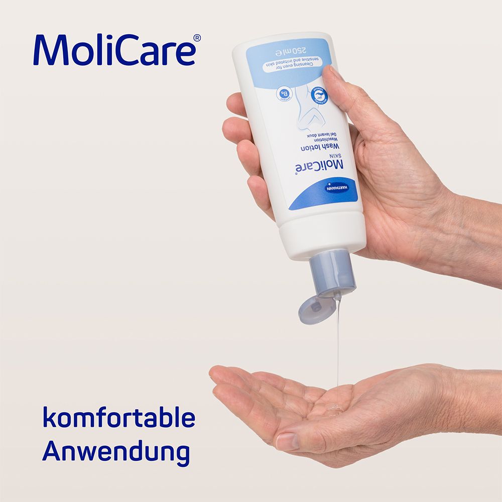 MoliCare Skin Waschlotion 250ml mit pflegendem Pantheol und Mandelöl, geruchsneutraliesierent, pH-hautneutral