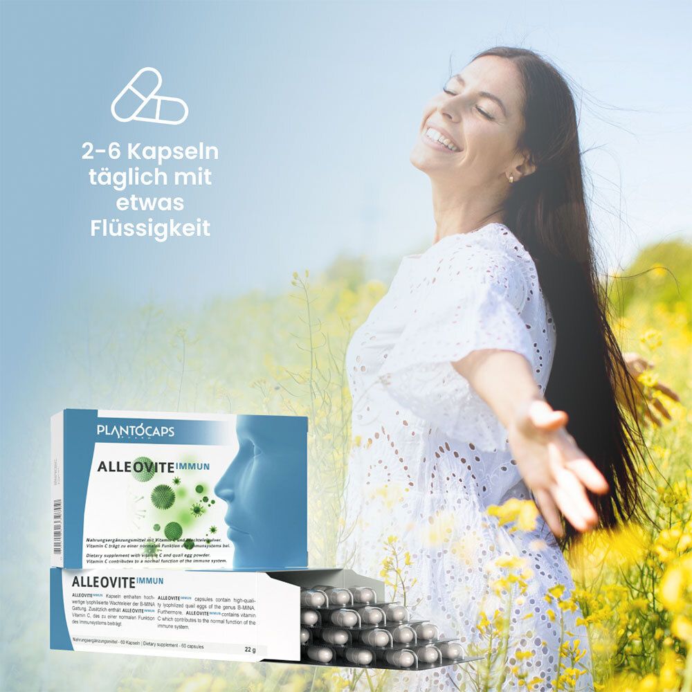 Packung mit 60 Kapseln, schräg von vorne, mit Textinformationen auf Deutsch und Englisch.