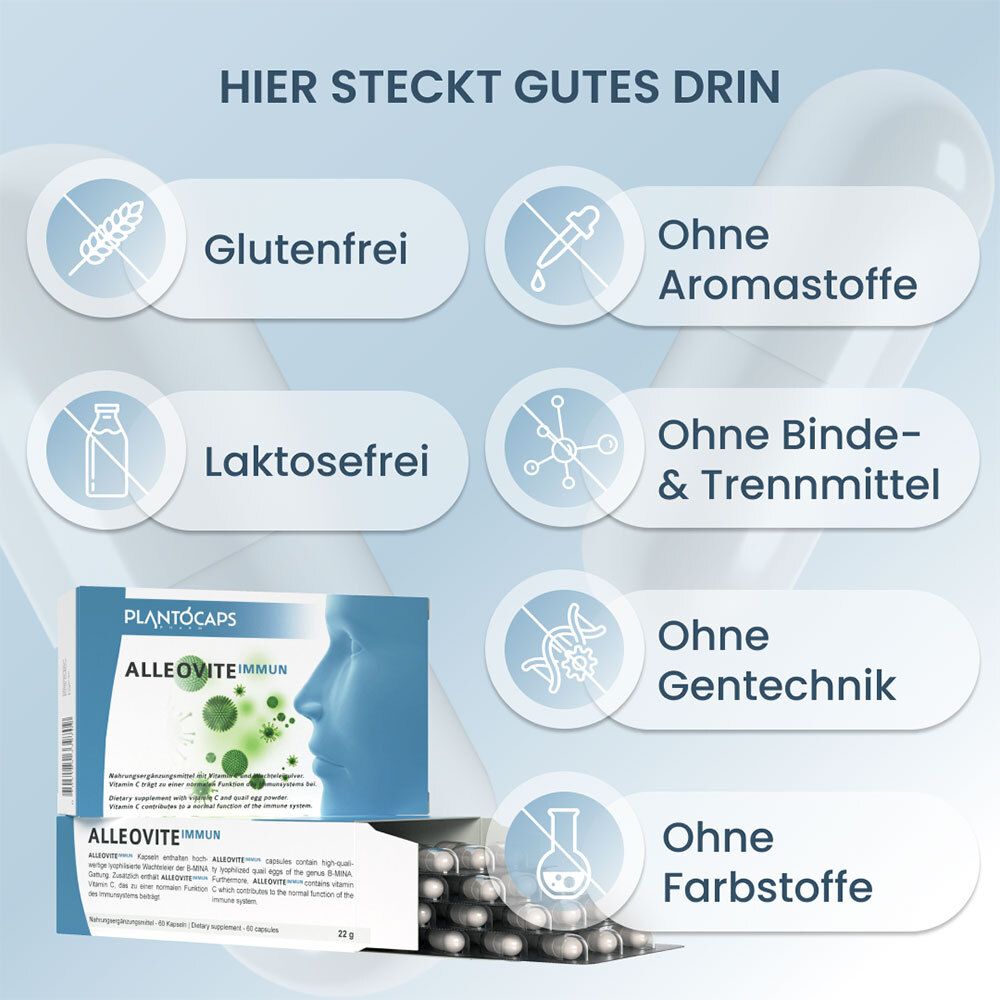 Packung mit 60 Kapseln, schräg von vorne, mit Textinformationen auf Deutsch und Englisch.