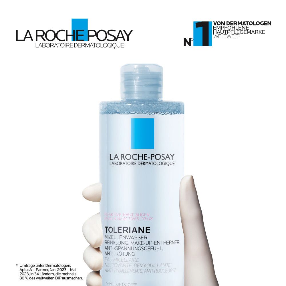 La Roche-Posay eau micellaire. Bouteille avec logo. Recommandé par les dermatologues dans le monde entier.