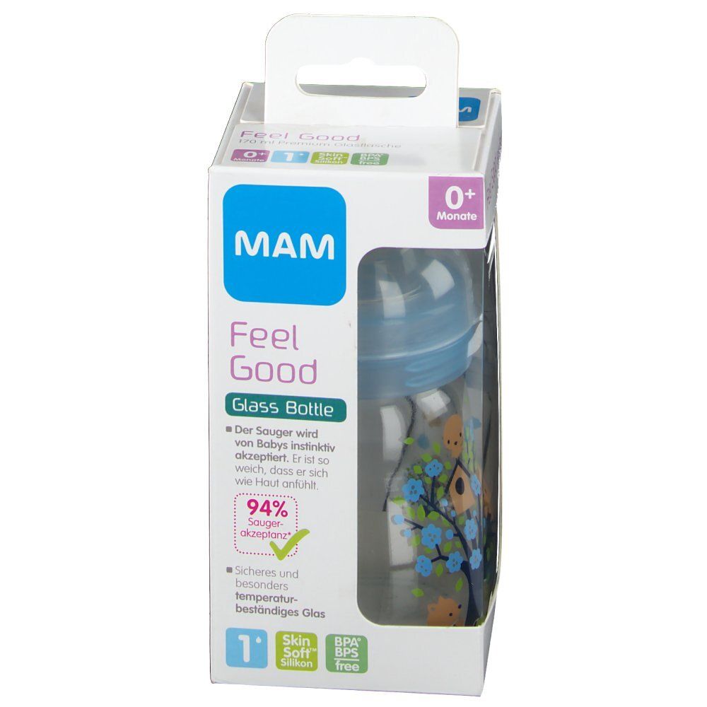 MAM Feel Good Glass Bottle 170 ml blau