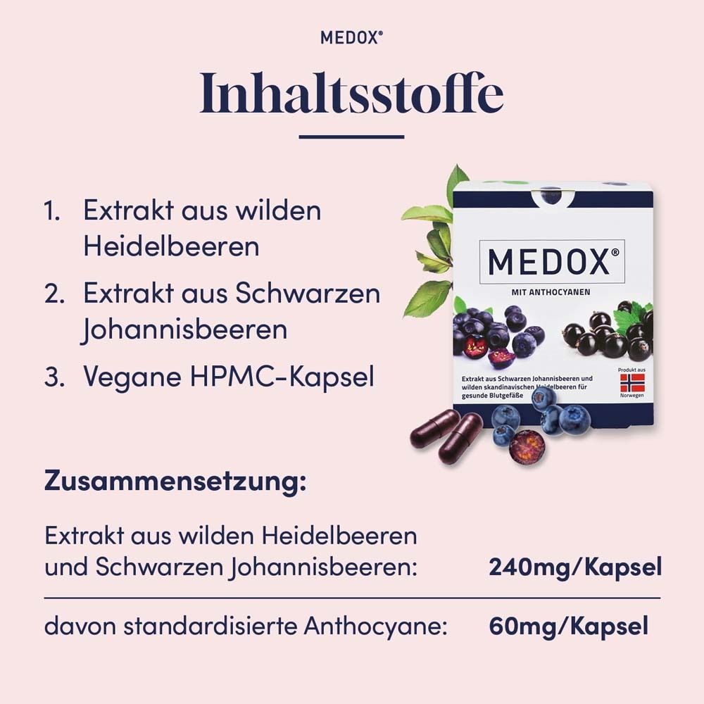 Boîte MEDOX®, gélules, myrtilles. "Extrait de myrtilles sauvages et de cassis".