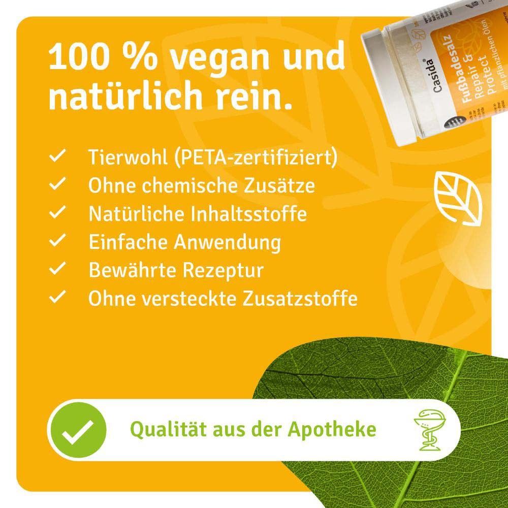 Fond jaune avec texte et coches. Texte : Bien-être animal (certifié PETA), Sans additifs chimiques, Ingrédients naturels, Qualité pharmacie.