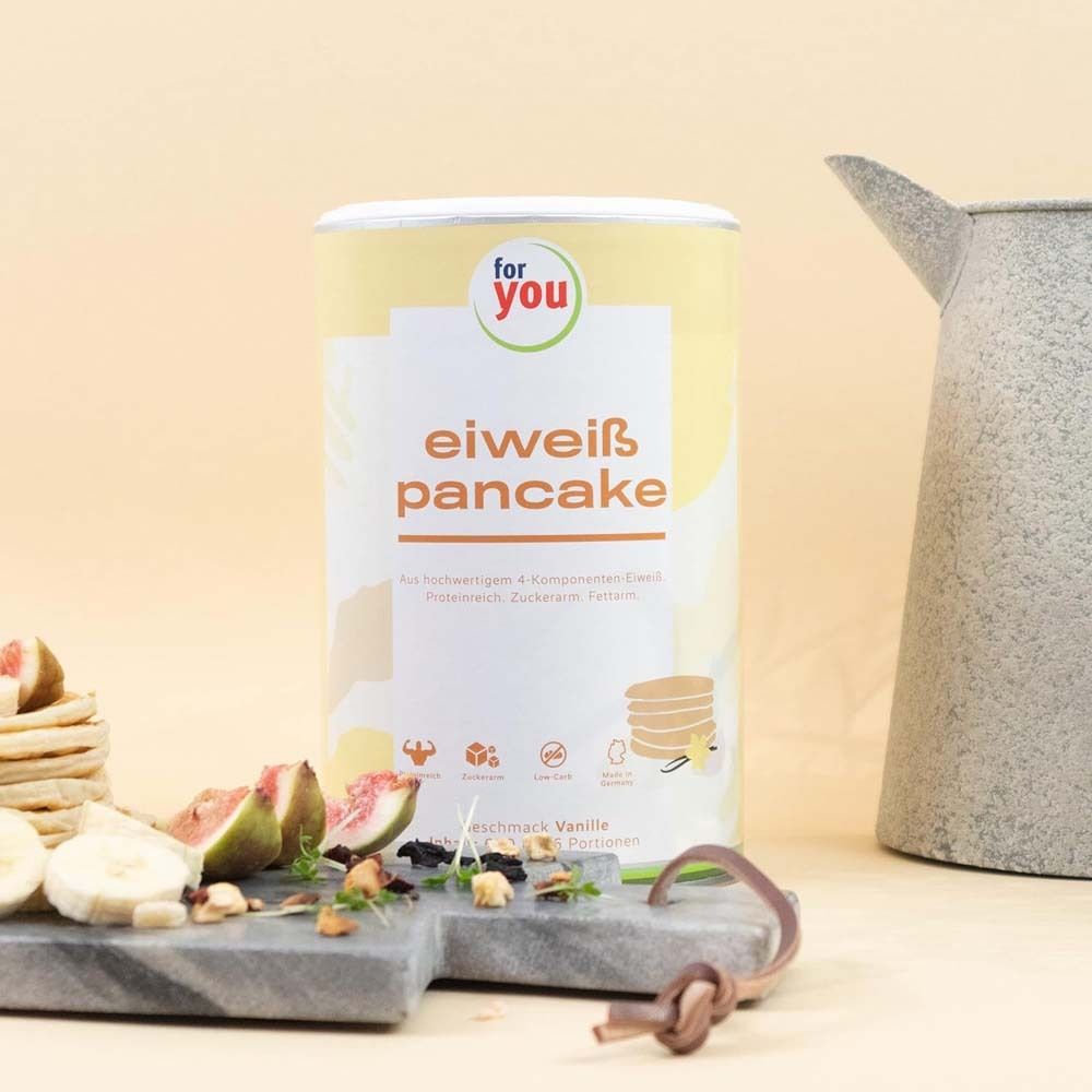 Vorteile von Vanille-Pancakes: Low Carb, ohne Zuckerzusatz, laktosefrei, proteinreich.